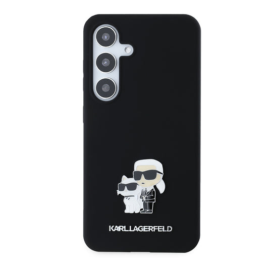 Tok Samsung Galaxy S24 S921-hez, Karl Lagerfeld, Karl & Choupette Metal szilikon, Fekete