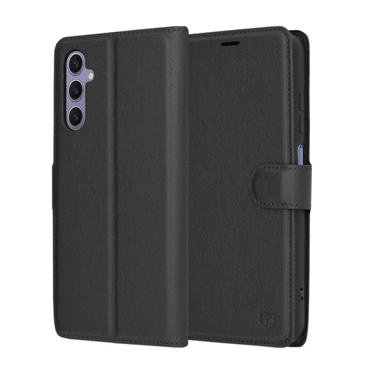 Tok Samsung Galaxy S24 S921-hez, Techsuit, bőr folio, fekete