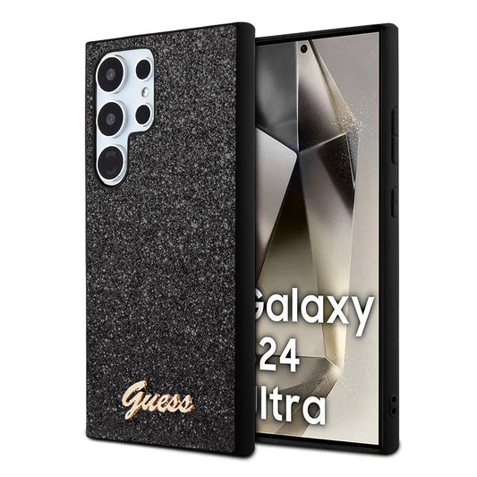 Tok Samsung Galaxy S24 Ultra S928-hoz, Guess, Glitter Script, Fekete