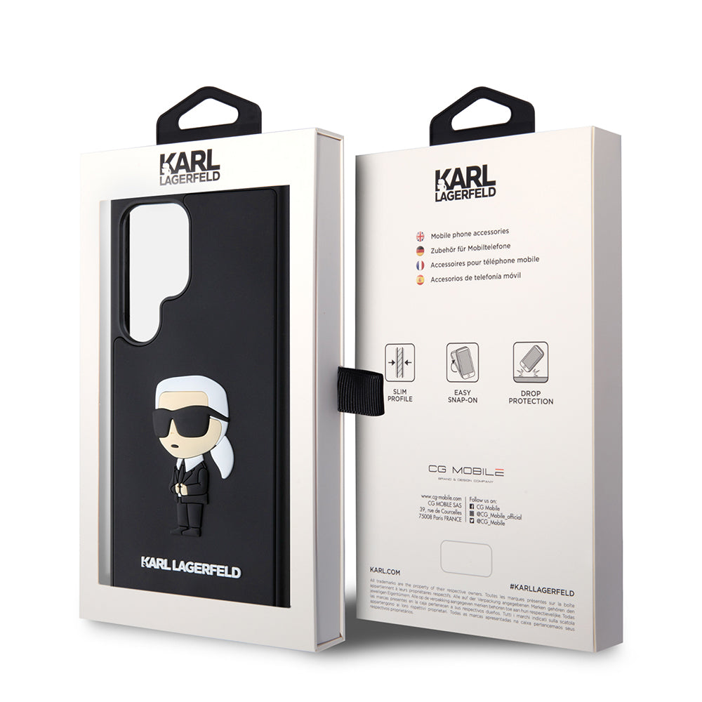 Tok a Samsung Galaxy S24 Ultra S928-hoz, Karl Lagerfeld, 3D Rubber Ikonik Karl, Fekete