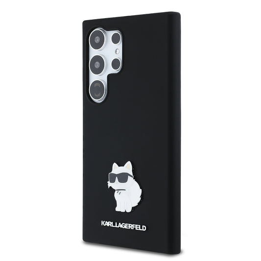 Tok Samsung Galaxy S24 Ultra S928-hoz, Karl Lagerfeld, Silicone Choupette Metal, Fekete