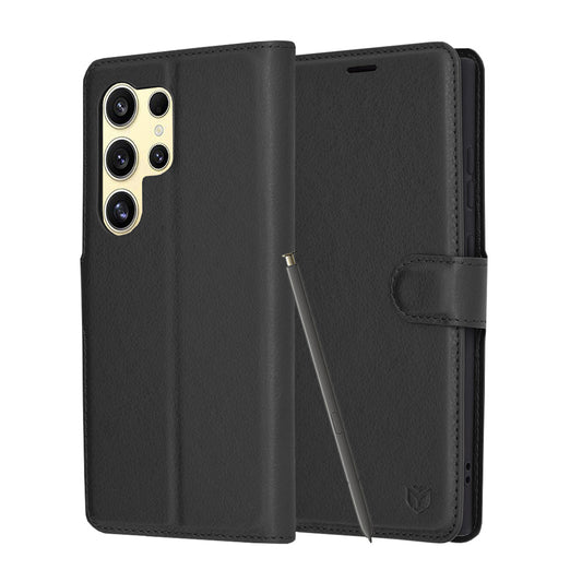 Tok Samsung Galaxy S24 Ultra S928-hoz, Techsuit, bőr folio, fekete