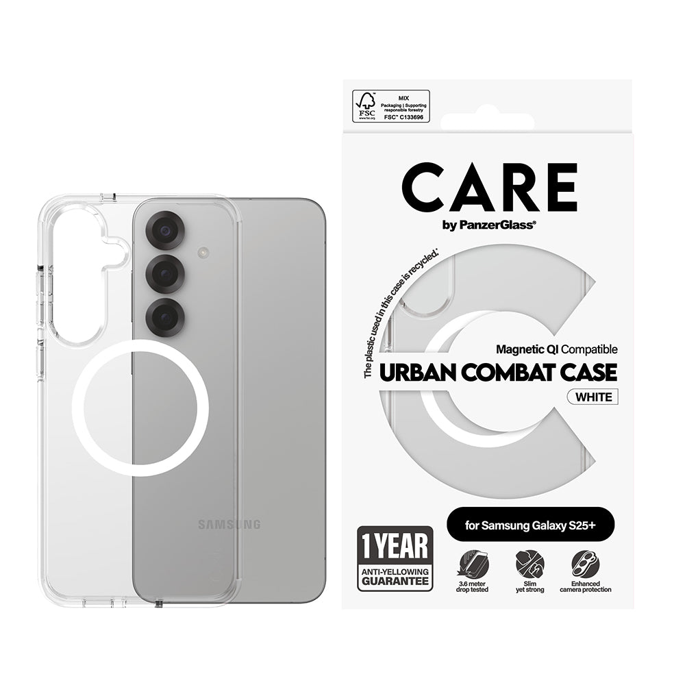 Tok Samsung Galaxy S25+ S936-hoz, PanzerGlass, Care Urban Combat, Átlátszó Fehér