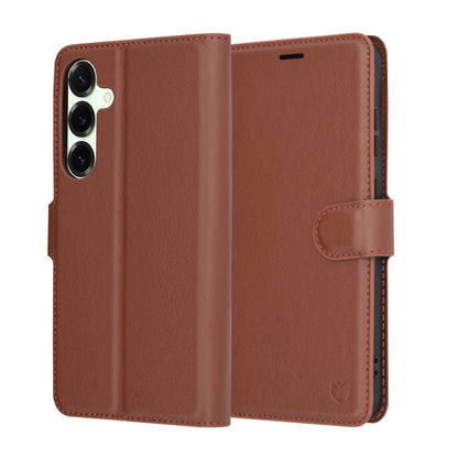 Tok Samsung Galaxy S25+ S936-hoz, Techsuit, bőr folio, barna