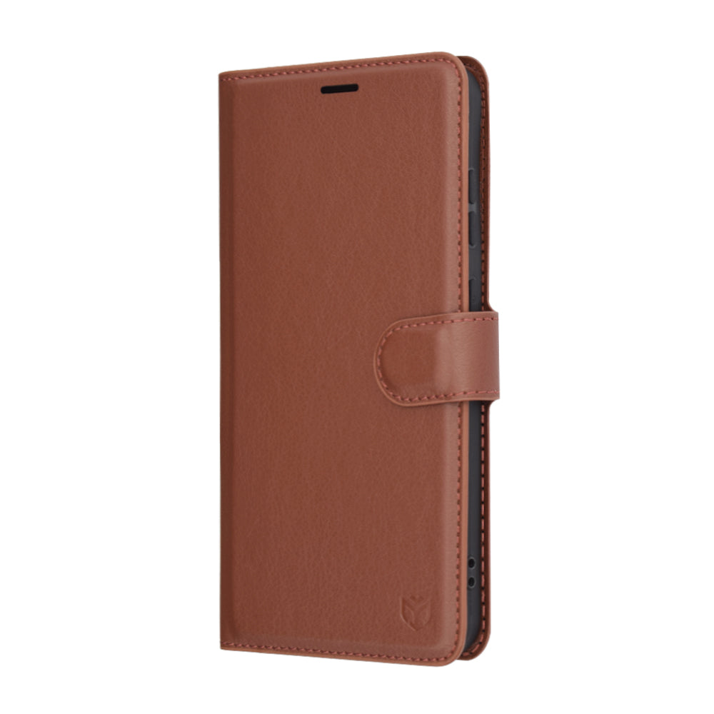 Tok Samsung Galaxy S25+ S936-hoz, Techsuit, bőr folio, barna