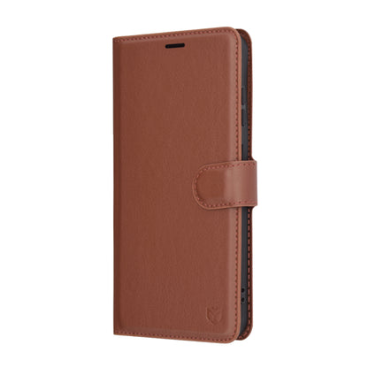 Tok Samsung Galaxy S25+ S936-hoz, Techsuit, bőr folio, barna