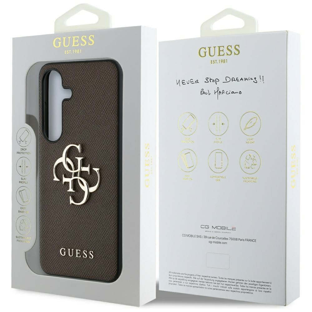 Tok Samsung Galaxy S25 S931-hez, Guess, 4G Grained Big and Classic Logo, Barna
