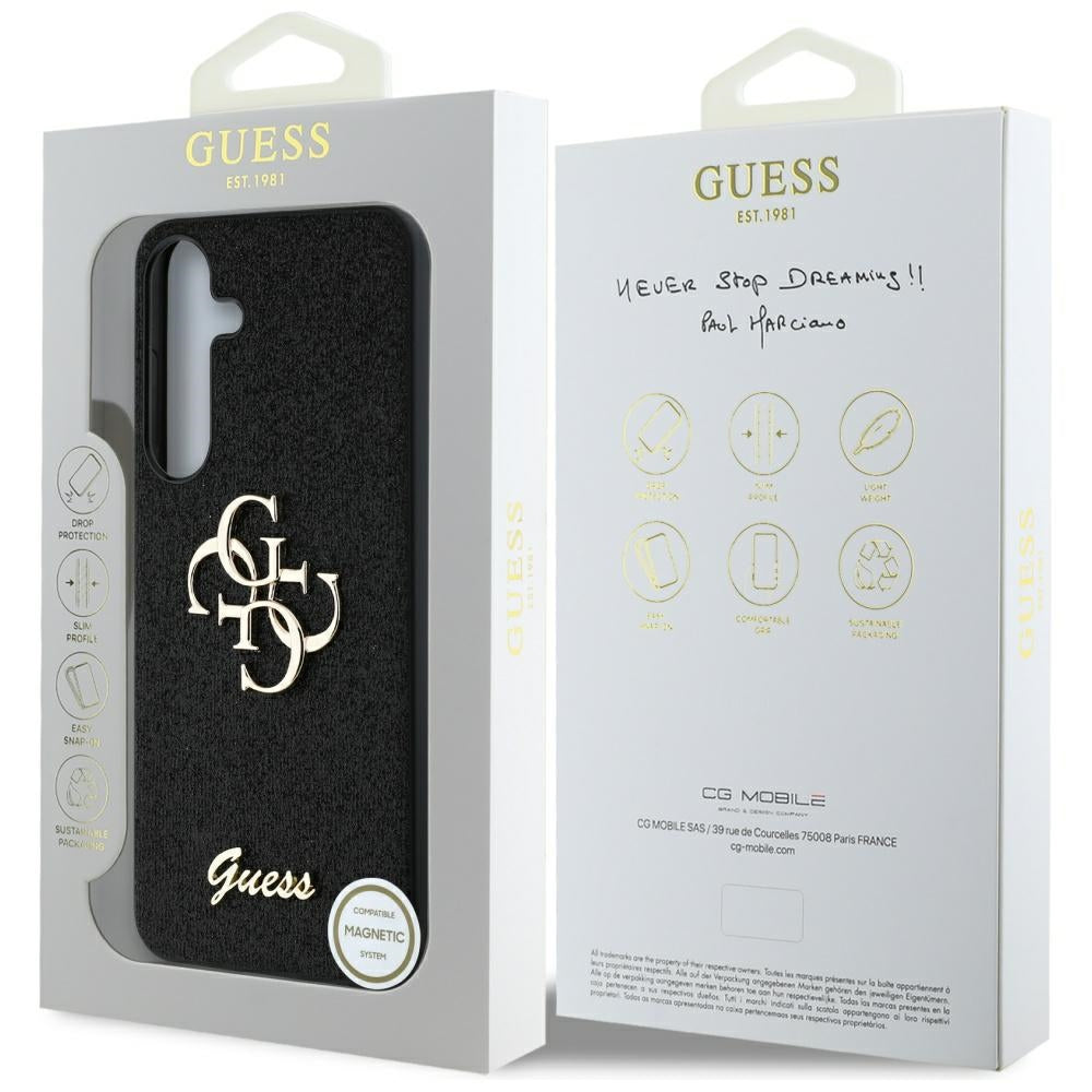 Tok Samsung Galaxy S25 S931-hez, Guess, Glitter Big 4G Script, Fekete