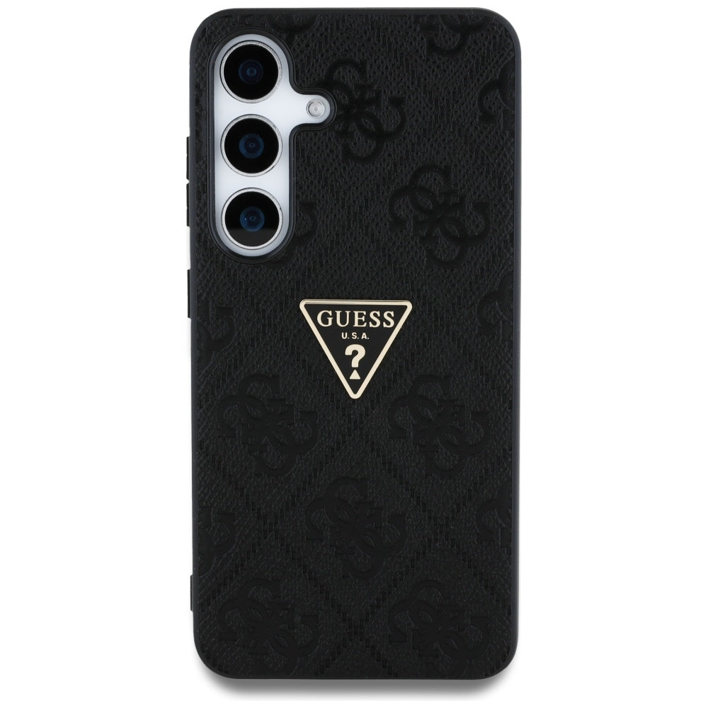 Tok Samsung Galaxy S25 S931-hez, Guess, Grained Hot Stamp 4G Triangle, Fekete