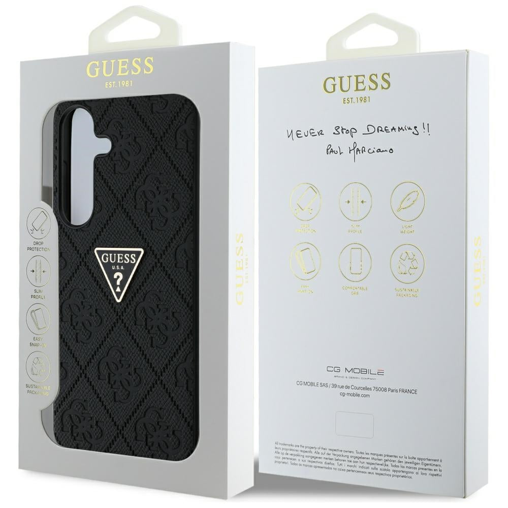 Tok Samsung Galaxy S25 S931-hez, Guess, Grained Hot Stamp 4G Triangle, Fekete