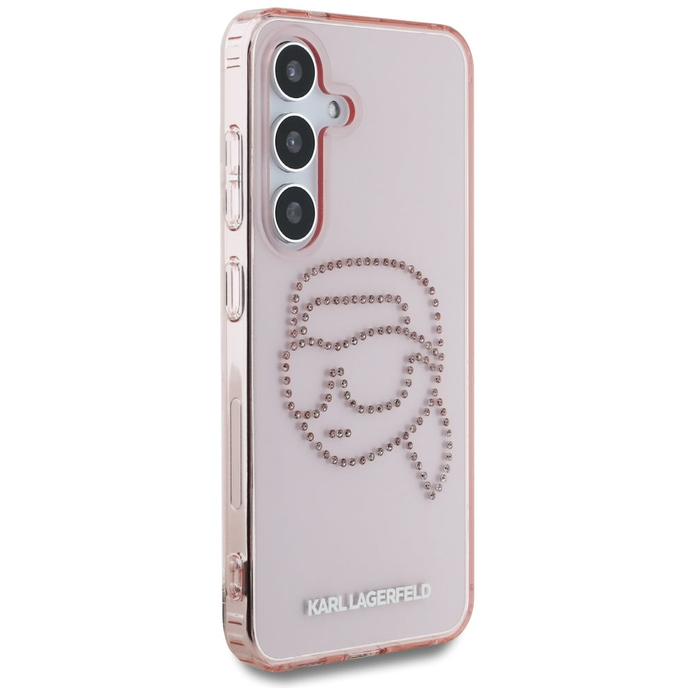 Case for Samsung Galaxy S25 S931, Karl Lagerfeld, IML Rhinestones Karl's Head, Pink