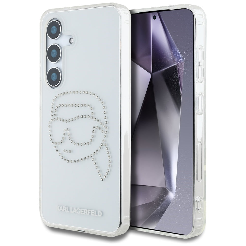 Tok Samsung Galaxy S25 S931-hez, Karl Lagerfeld, IML Rhinestones Karl's Head, Átlátszó