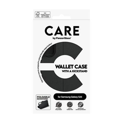 Tok Samsung Galaxy S25 S931-hez, PanzerGlass, Care Feature Kickstand Wallet, Fekete