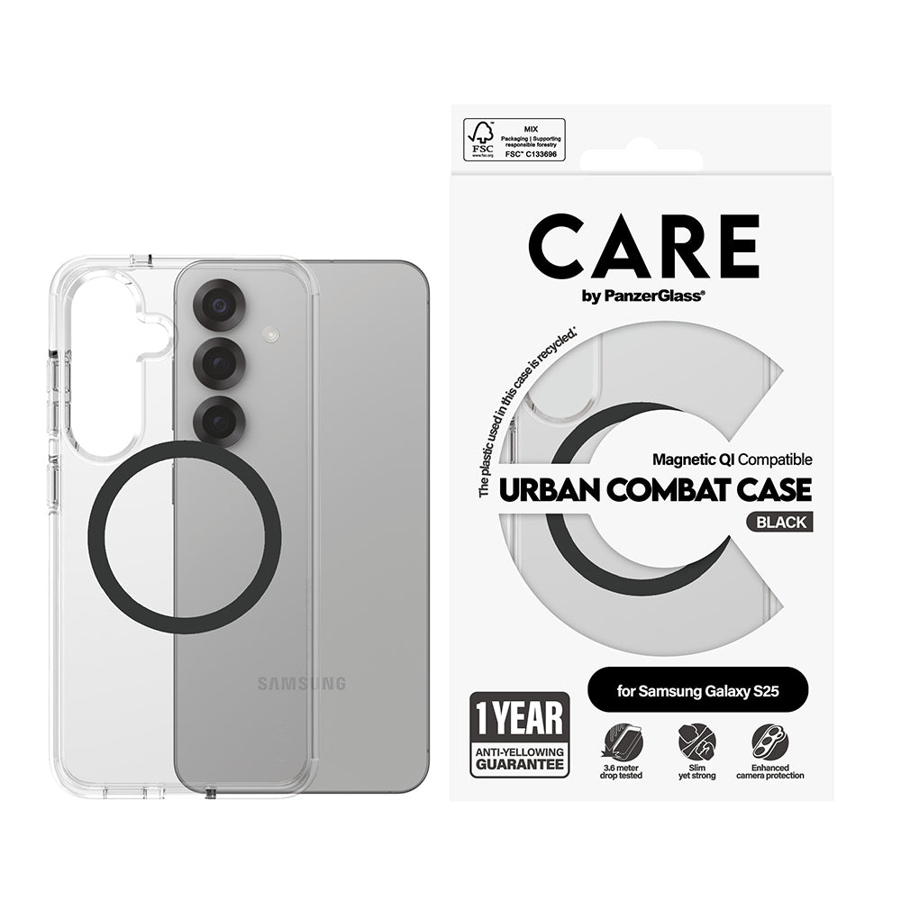 Tok Samsung Galaxy S25 S931-hez, PanzerGlass, Care Urban Combat, Átlátszó Fekete