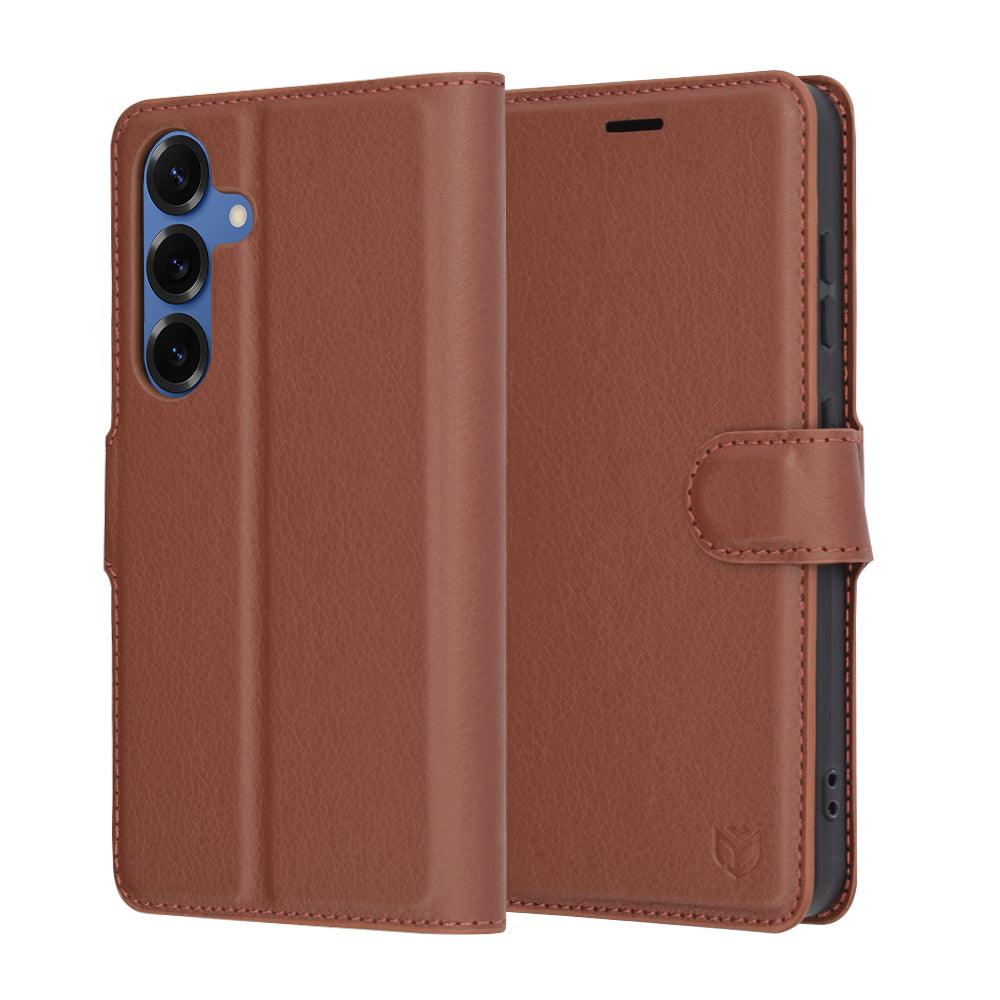Tok Samsung Galaxy S25 S931-hez, Techsuit, bőr folio, barna
