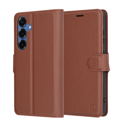 Tok Samsung Galaxy S25 S931-hez, Techsuit, bőr folio, barna