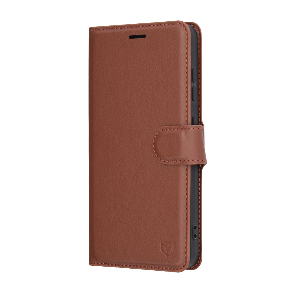 Tok Samsung Galaxy S25 S931-hez, Techsuit, bőr folio, barna