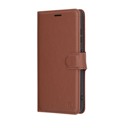 Tok Samsung Galaxy S25 S931-hez, Techsuit, bőr folio, barna