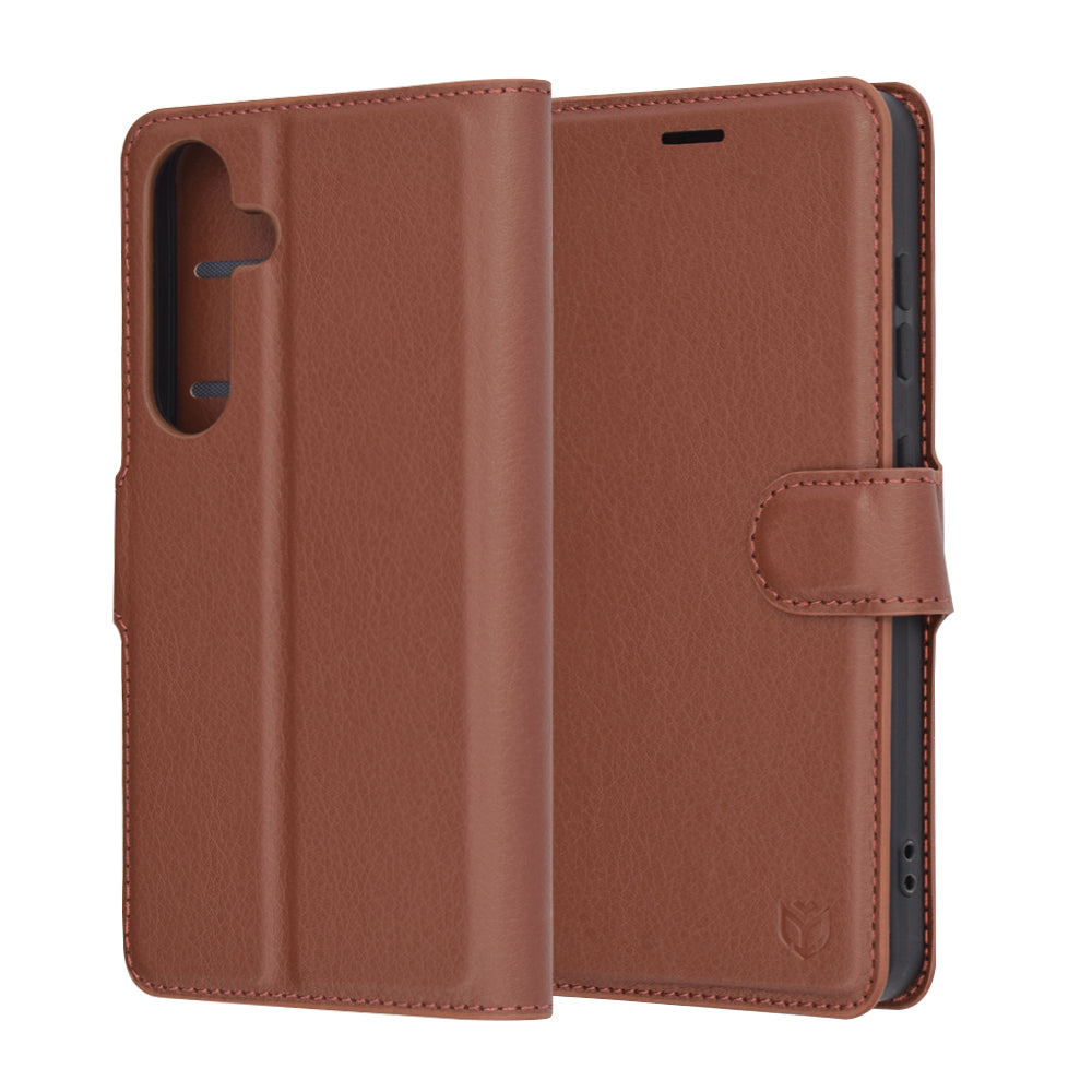 Tok Samsung Galaxy S25 S931-hez, Techsuit, bőr folio, barna