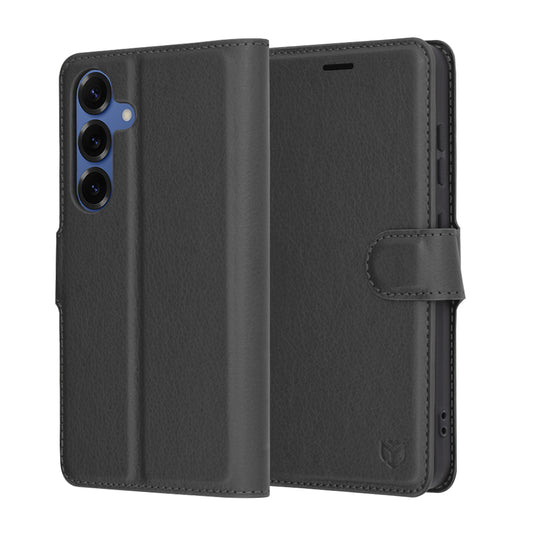 Tok Samsung Galaxy S25 S931-hez, Techsuit, bőr folio, fekete