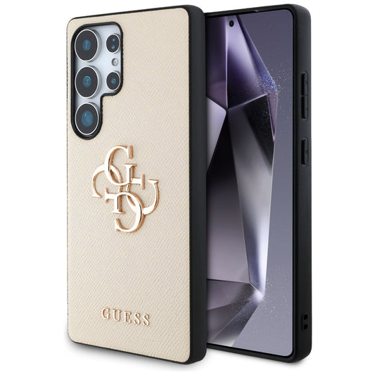 Tok Samsung Galaxy S25 Ultra S938-hoz, Guess, 4G Grained Big and Classic Logo, Bézs
