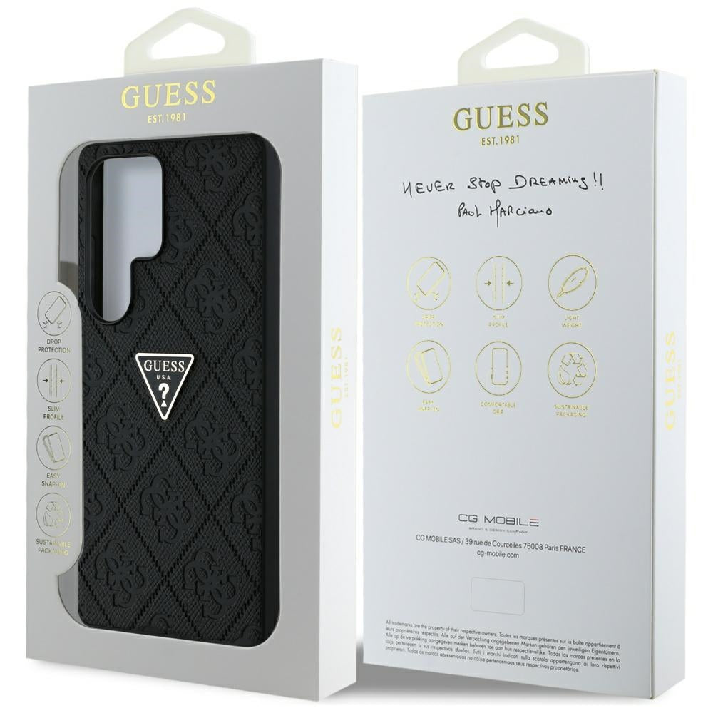 Tok Samsung Galaxy S25 Ultra S938-hoz, Guess, Grained Hot Stamp 4G Triangle, Fekete