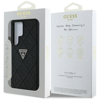 Tok Samsung Galaxy S25 Ultra S938-hoz, Guess, Grained Hot Stamp 4G Triangle, Fekete