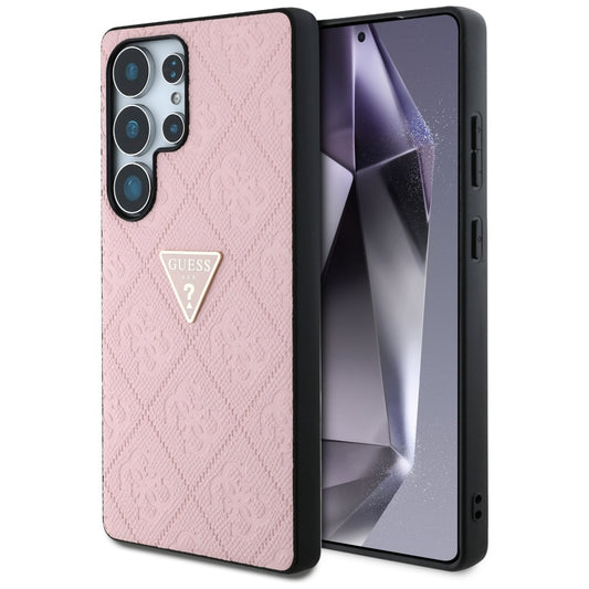 Tok Samsung Galaxy S25 Ultra S938-hoz, Guess, Grained Hot Stamp 4G Triangle, Rózsaszín