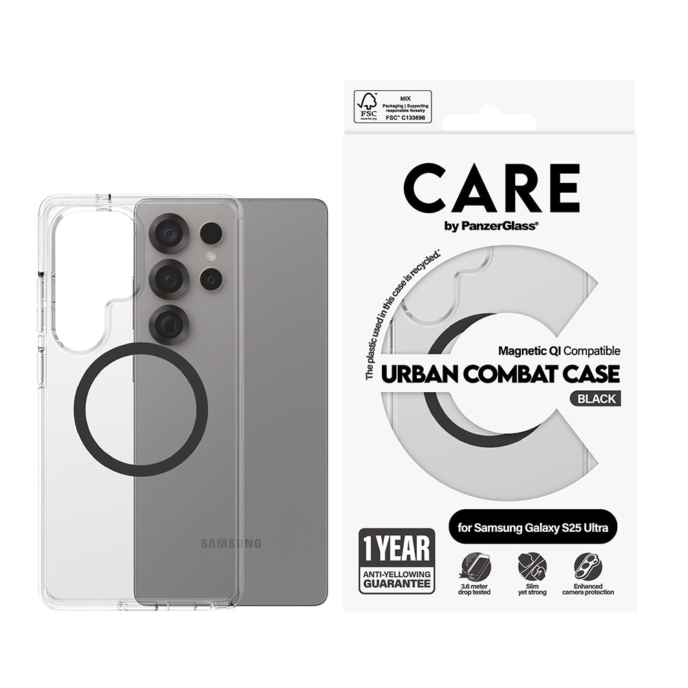 Tok a Samsung Galaxy S25 Ultra S938-hoz, PanzerGlass, Care Urban Combat, Fekete Átlátszó