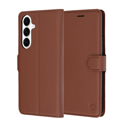 Tok Samsung Galaxy S26 FE / S25 FE készülékhez, Techsuit, bőr folio, barna