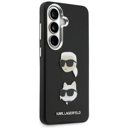 Case for Samsung Galaxy S26 Plus S947, Karl Lagerfeld, Saffiano Karl & Choupette's Head Pin, Black