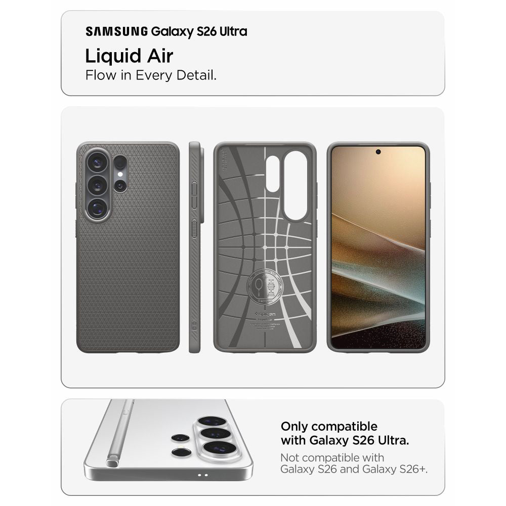 Case for Samsung Galaxy S26 Ultra S948, Spigen, Liquid Air, Gray ACS11205
