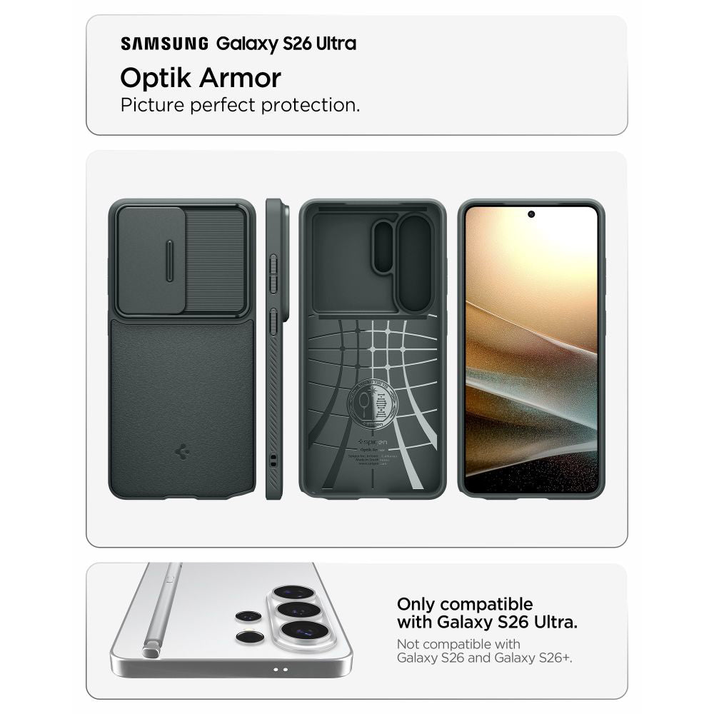 Tok Samsung Galaxy S26 Ultra S948-hoz, Spigen, Optik Armor, Zöld ACS10688