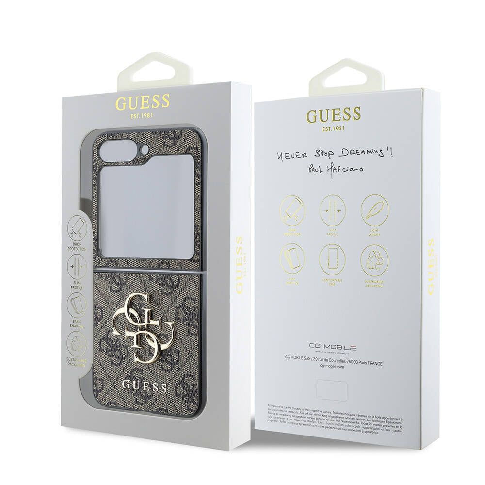 Tok Samsung Galaxy Z Flip7 F766-hoz, Guess, 4G Metal Logo, Barna