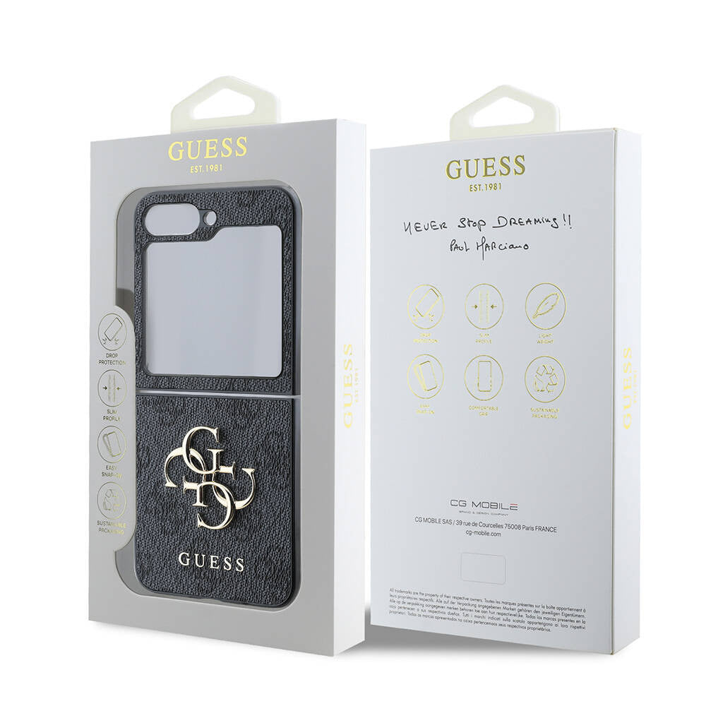 Tok a Samsung Galaxy Z Flip7 FE F761 / Z Flip6 F741 készülékhez, Guess, 4G Metal Logo, Fekete