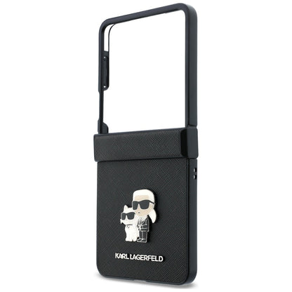 Tok Samsung Galaxy Z Flip8 F776-hez, Karl Lagerfeld, Saffiano Karl & Choupette fém tű, Fekete