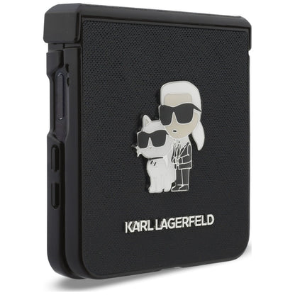 Tok Samsung Galaxy Z Flip8 F776-hez, Karl Lagerfeld, Saffiano Karl & Choupette fém tű, Fekete