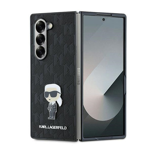 Tok Samsung Galaxy Z Fold6 F956-hoz, Karl Lagerfeld, Saffiano Monogram Ikonik, Fekete