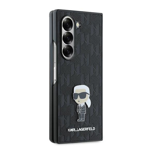 Tok Samsung Galaxy Z Fold6 F956-hoz, Karl Lagerfeld, Saffiano Monogram Ikonik, Fekete
