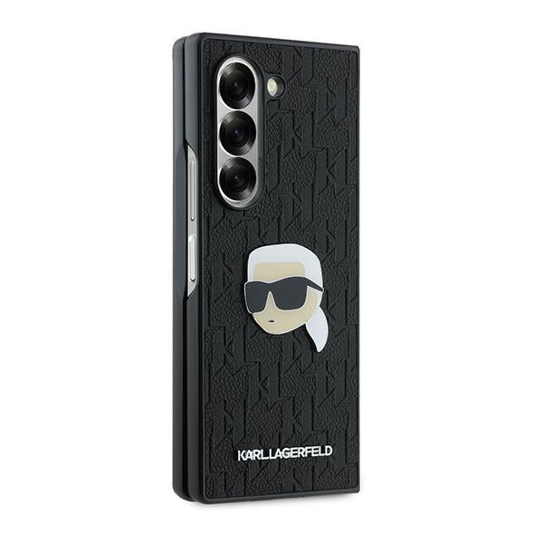 Tok Samsung Galaxy Z Fold6 F956-hoz, Karl Lagerfeld, Saffiano Monogram Karl's Head Metal, Fekete