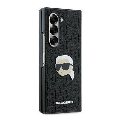 Tok Samsung Galaxy Z Fold6 F956-hoz, Karl Lagerfeld, Saffiano Monogram Karl's Head Metal, Fekete