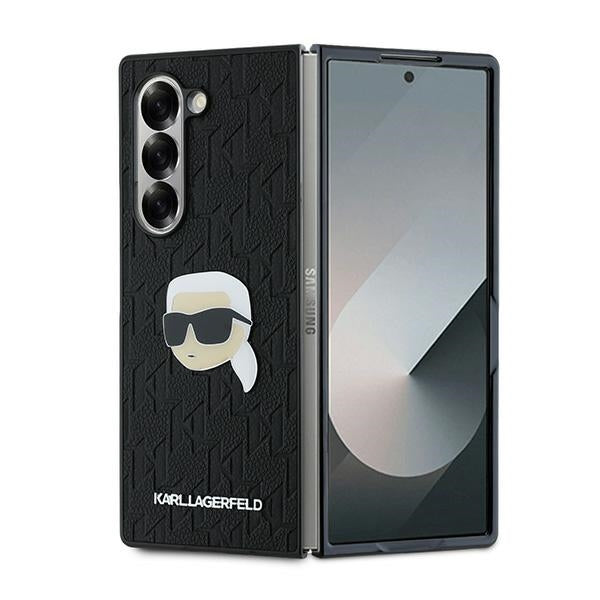 Tok Samsung Galaxy Z Fold6 F956-hoz, Karl Lagerfeld, Saffiano Monogram Karl's Head Metal, Fekete