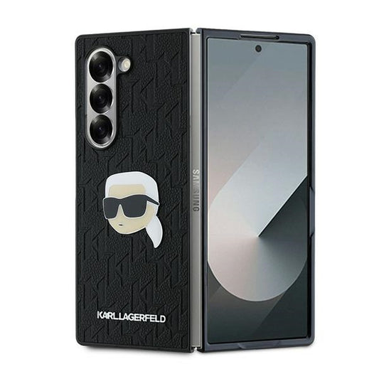 Tok Samsung Galaxy Z Fold6 F956-hoz, Karl Lagerfeld, Saffiano Monogram Karl's Head Metal, Fekete