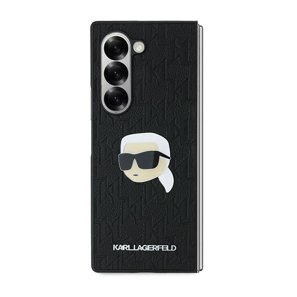 Tok Samsung Galaxy Z Fold6 F956-hoz, Karl Lagerfeld, Saffiano Monogram Karl's Head Metal, Fekete