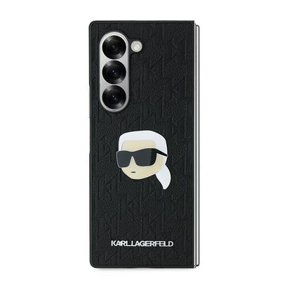 Tok Samsung Galaxy Z Fold6 F956-hoz, Karl Lagerfeld, Saffiano Monogram Karl's Head Metal, Fekete