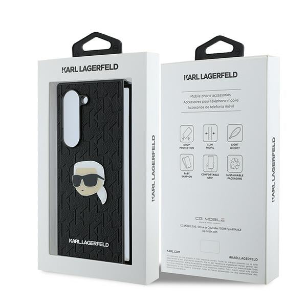 Tok Samsung Galaxy Z Fold6 F956-hoz, Karl Lagerfeld, Saffiano Monogram Karl's Head Metal, Fekete