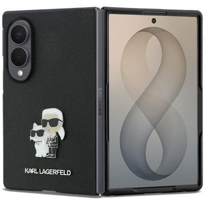 Tok Samsung Galaxy Z Fold8 F971-hez, Karl Lagerfeld, Saffiano Karl & Choupette fém kitűző, fekete