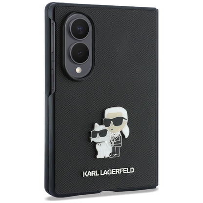 Tok Samsung Galaxy Z Fold8 F971-hez, Karl Lagerfeld, Saffiano Karl & Choupette fém kitűző, fekete