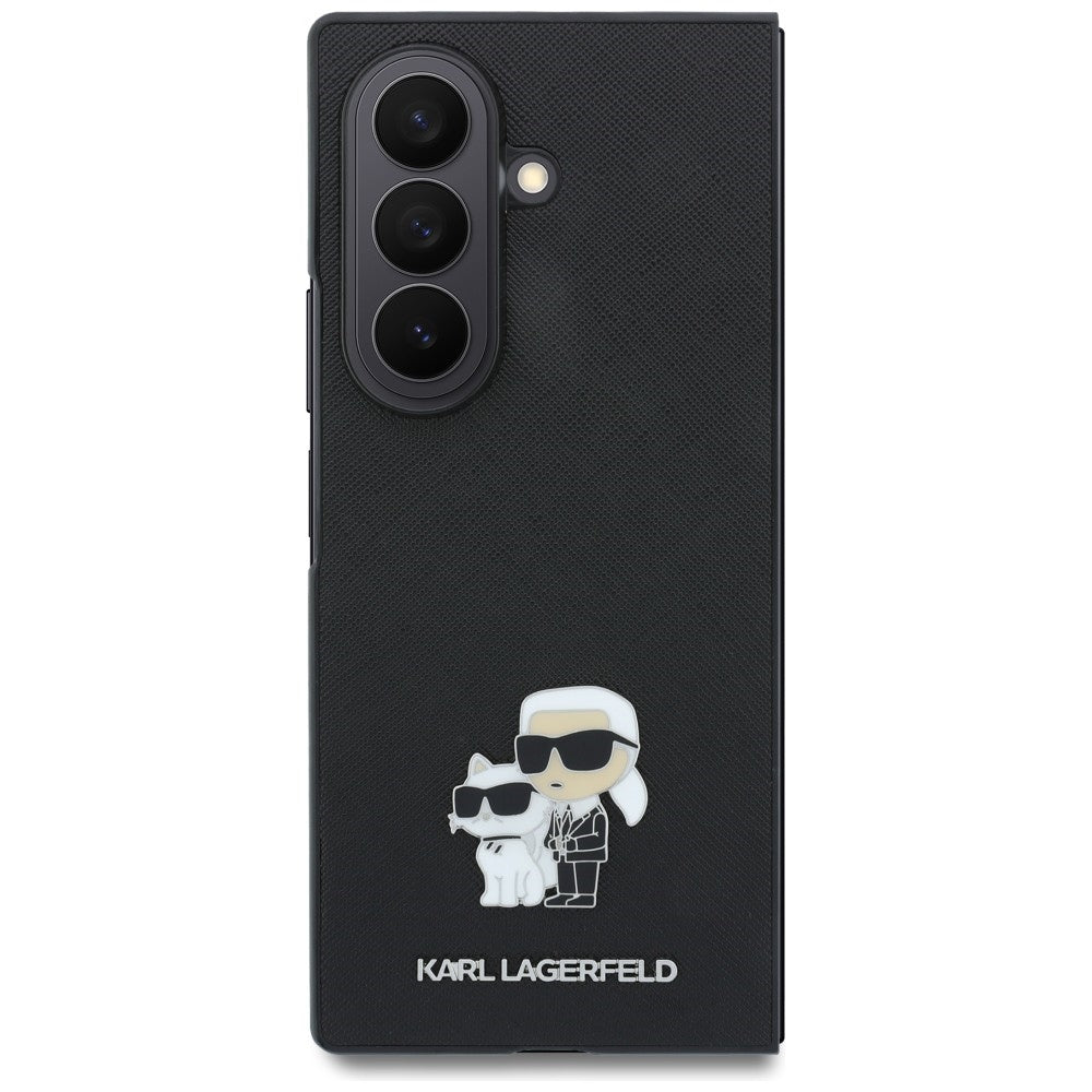 Tok Samsung Galaxy Z Fold8 Ultra F976-hez, Karl Lagerfeld, Saffiano Karl & Choupette fém kitűző, fekete