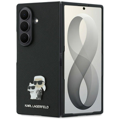 Tok Samsung Galaxy Z Fold8 Ultra F976-hez, Karl Lagerfeld, Saffiano Karl & Choupette fém kitűző, fekete